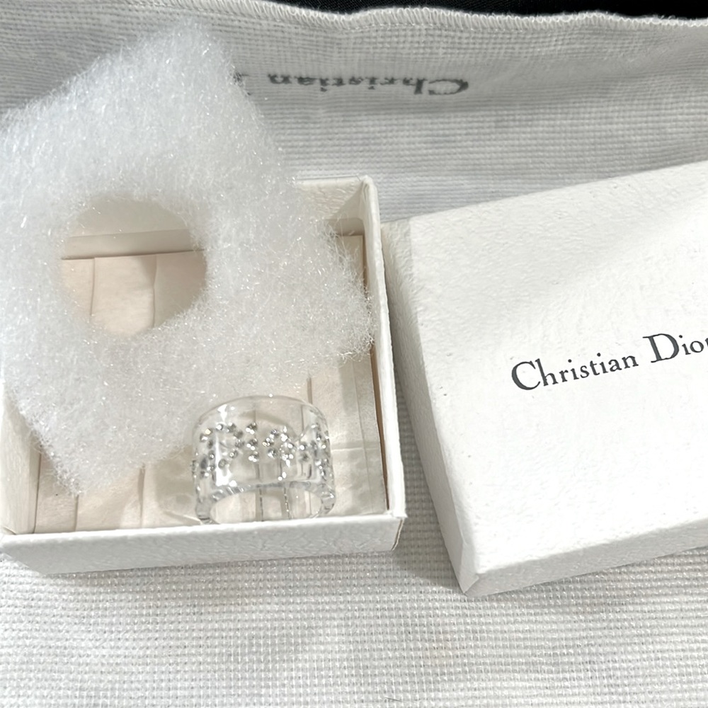 RARE New Christian DIOR acrylic ring Austrian Crystals NWOT in box